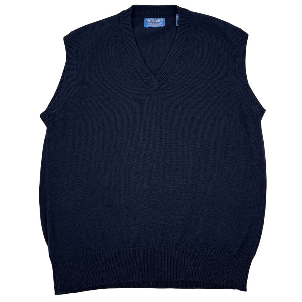 Pendleton Vintage Lambswool Sweater Vest Navy V-Neck Virgin Wool Sz M